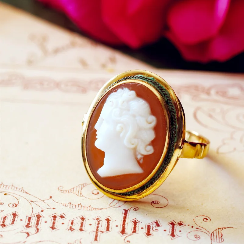 Citrine rings-Vintage Hand Carved Romanesque Portrait Cameo Ring