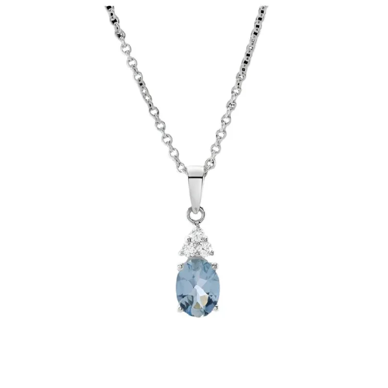 Subtle filigree engagement rings-18ct White Gold Oval Cut Aquamarine & Diamond Pendant & Chain