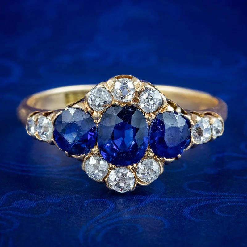 Subtle accent rings-Antique Victorian Sapphire Diamond Cluster Ring 1.8ct Sapphire