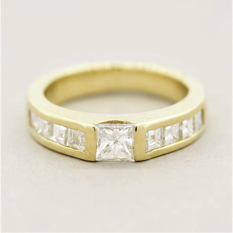 Surf design rings-Diamond Gold Channel-Set Band Ring