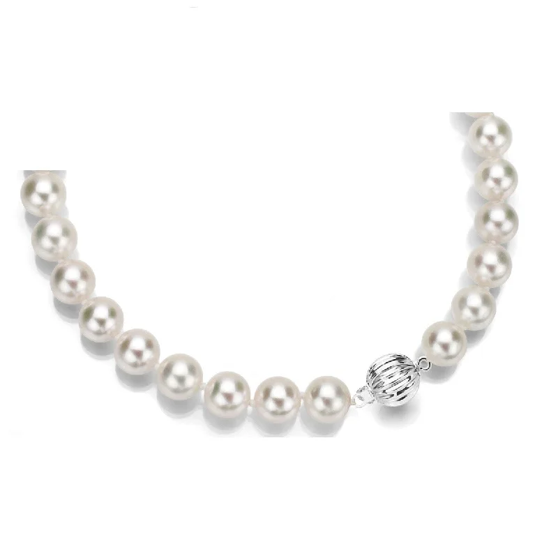 Alloy metal necklaces-DaVonna Sterling Silver 9-9.5mm Round AAA White Japanese Cultured Akoya Pearl Necklace