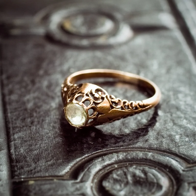 Quartz stone rings-Phenomenally Pretty Edwardian Period Rose Gold Filigree Diamond Ring