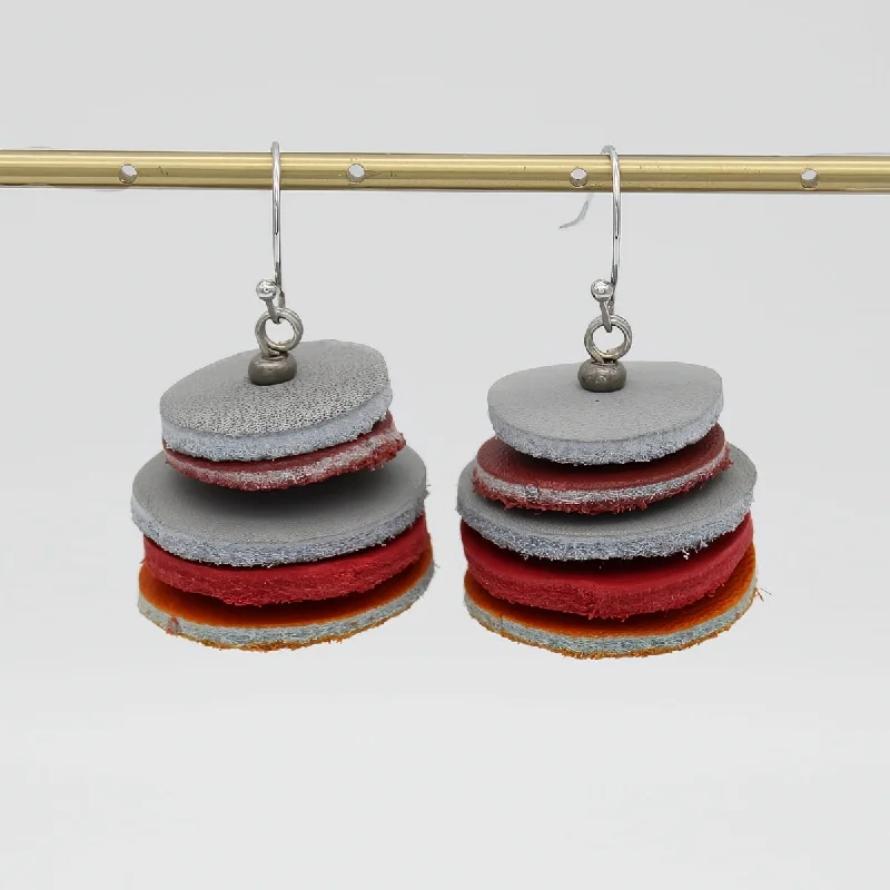 Layered drop earrings-Leather Lux Earrings