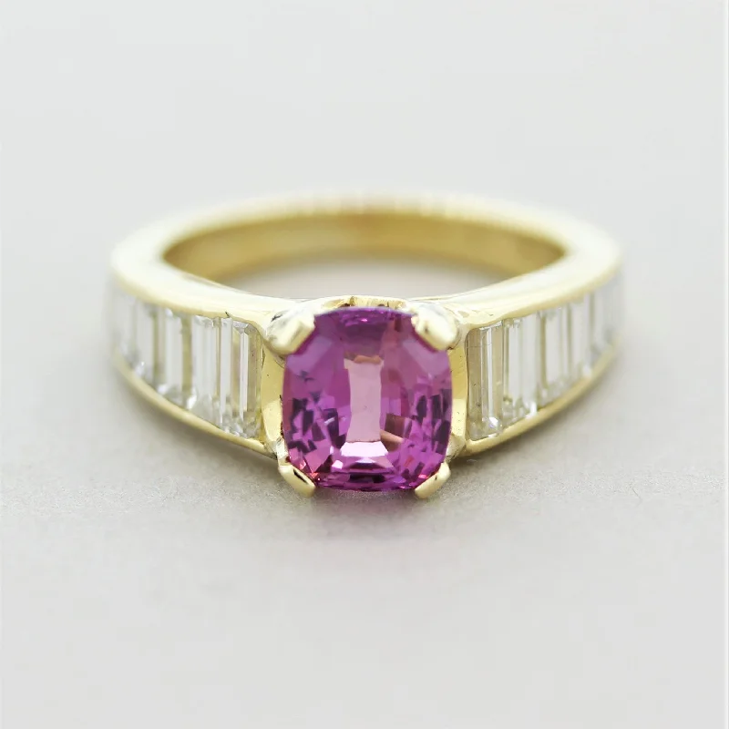 Cluster gem rings-Pink Sapphire Diamond Gold Ring