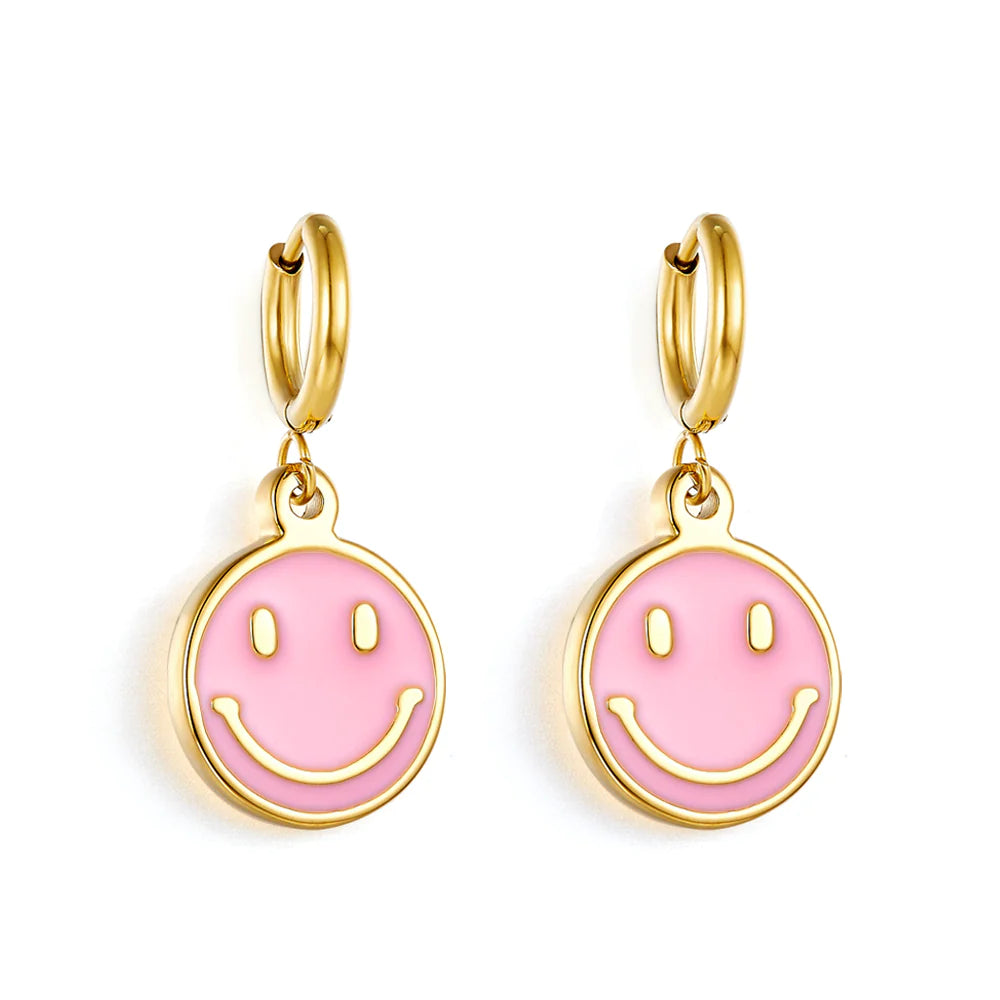 Fine bead earrings-Hypoallergenic Bubblegum Smiley Face Earrings