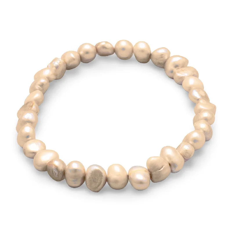 Tiny pearl bangles-Tan Cultured Freshwater Pearl Stretch Bracelet