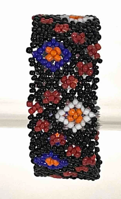 Tiny stack bangles-Small bead wide woven floral design beaded bracelet - Togo