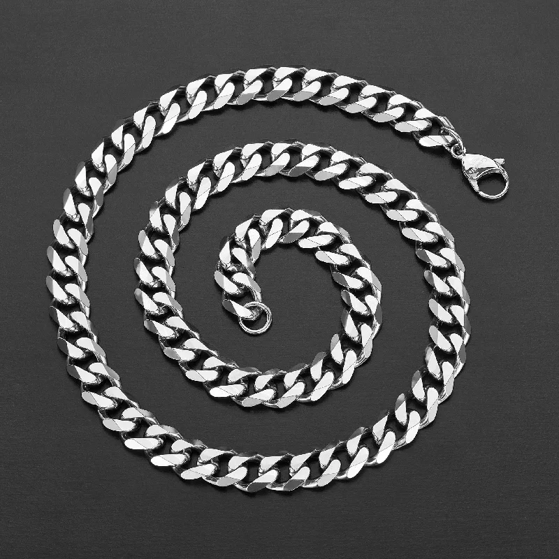 Dainty charm necklaces-Men's Beveled Curb Chain Stainless Steel Necklace (10mm) - 24"