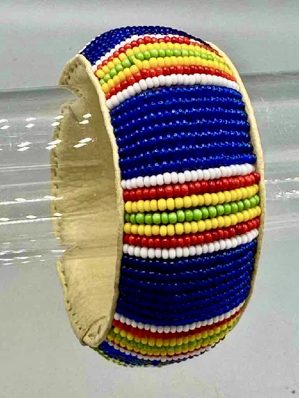 Thai style bangles-Rasta Stripes Design Wide Beaded Leather Bracelet - Mali