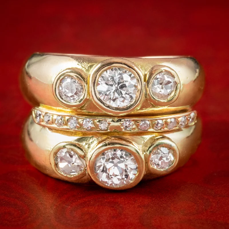 Heavy stone rings-Antique Victorian French Diamond Trilogy Stack Ring 1.4ct Diamond