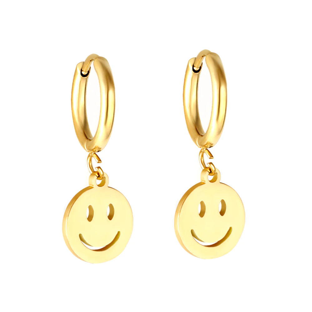 Light wood earrings-Hypoallergenic Gold Smiley Face Earrings