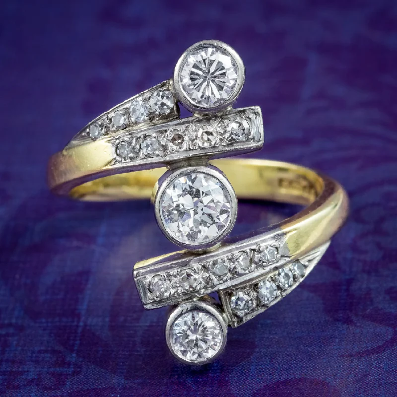 Flat bow rings-Edwardian Style Diamond Trilogy Twist Ring 1.2ct Total