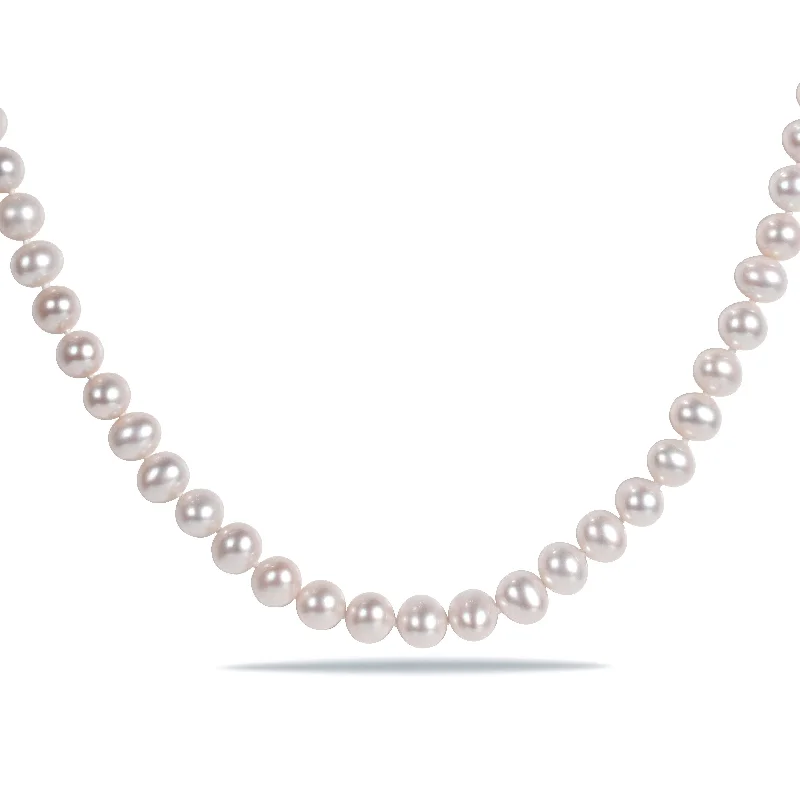 Pure crystal necklaces-6-7 MM Cultured FW Pearl Necklace with Sterling Silver Fish-Eye Clasp by Miadora - 16 in x 7.7 mm