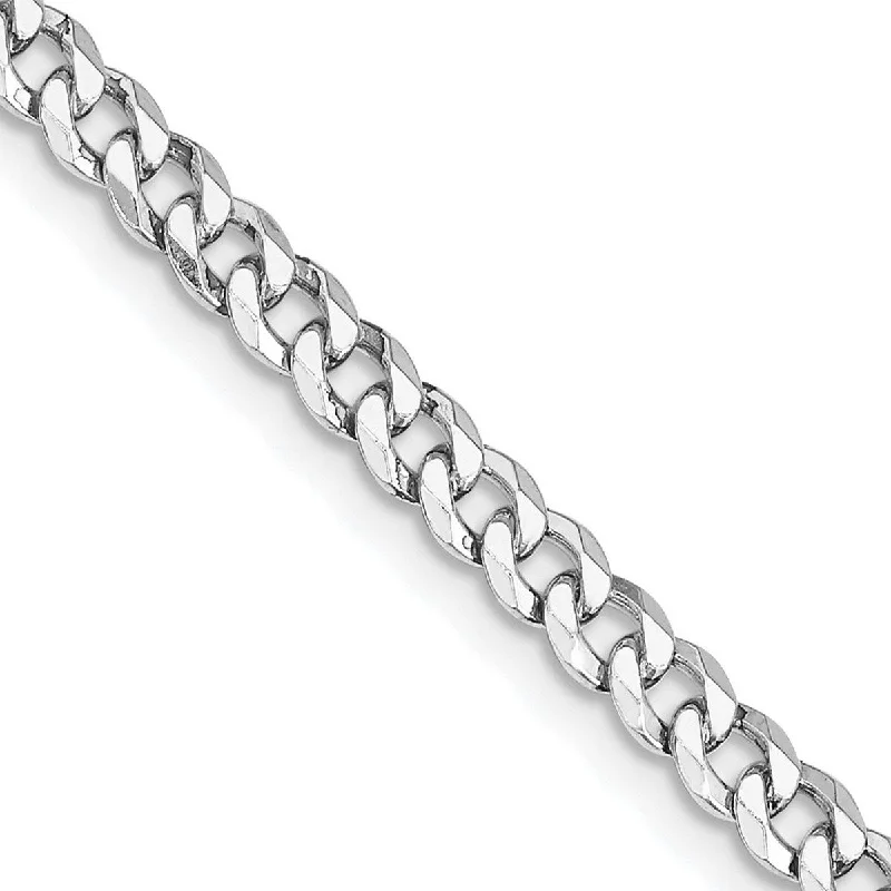 Polished bead necklaces-Curata 925 Sterling Silver Rhodium 4mm Beveled Curb Chain Necklace for Men