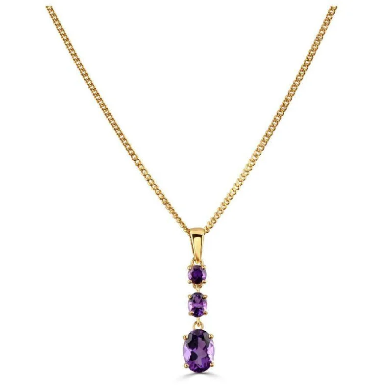 Endless gem engagement rings-18ct Yellow Gold Claw Set Oval Cut Amethyst Triple Drop Pendant