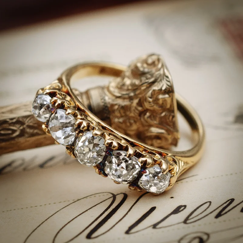 Pure modern rings-Mmmmarvellously Majestic Antique Victorian Diamond Five-Stone Ring