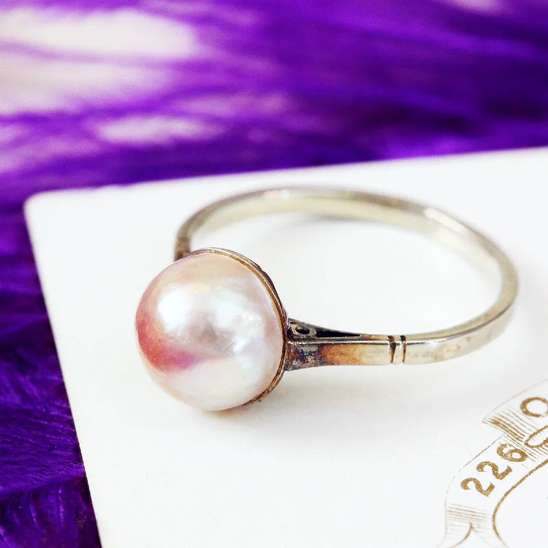 Silk thread rings-Vintage Glam! 9ct White Gold Mabe Pearl Ring