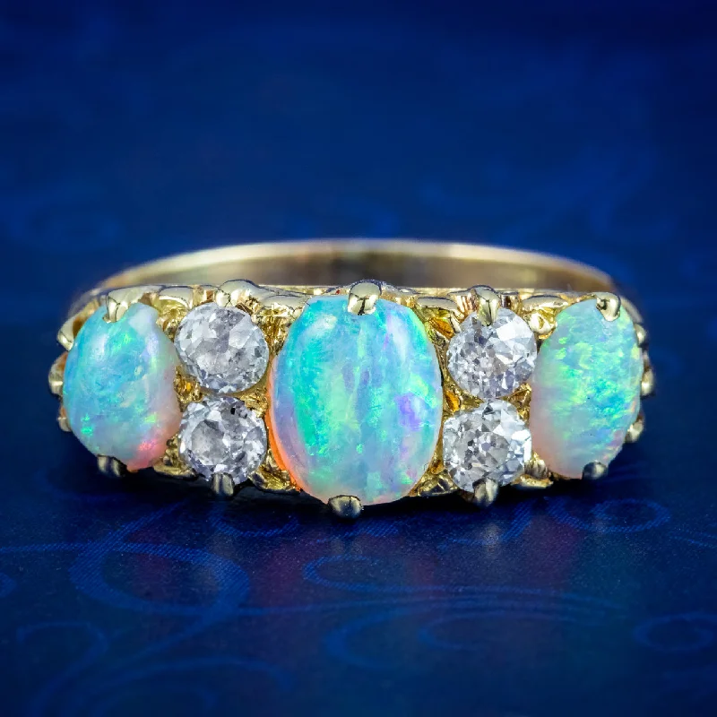 Light clay rings-Antique Victorian Opal Diamond Ring 2ct Natural Opals