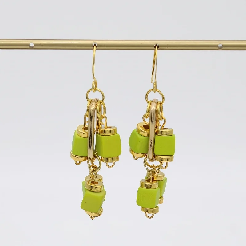 Crystal-twisted earrings-Lime Golden Threads Earring