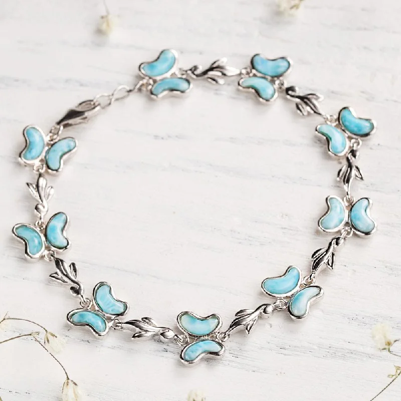 Petal carved bangles-Larimar Butterfly Bracelet