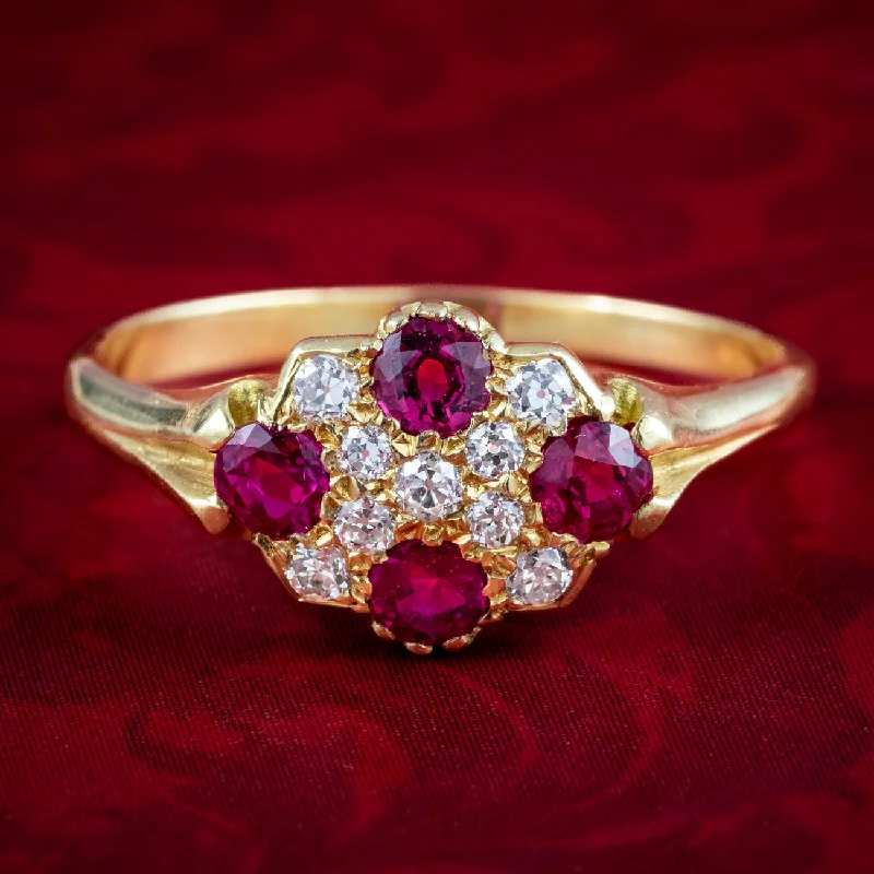 Subtle accent rings-Antique Victorian Ruby Diamond Cluster Ring 0.60ct Ruby