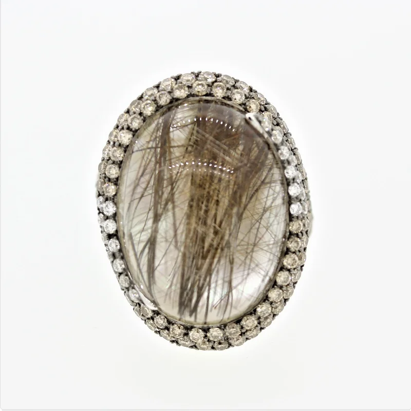 Old cameo rings-Rutilated Quartz Diamond Mother-of-Pearl Gold Cocktail Ring