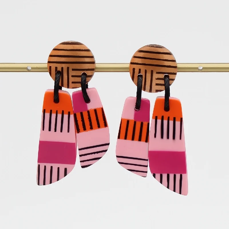 Lunar glow earrings-Pink and Orange Geometric Earring