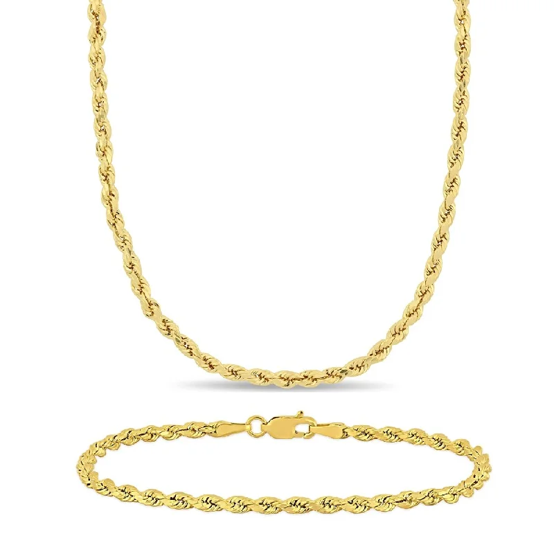 Elastic thread necklaces-Miadora 14k Yellow Gold Rope Chain Necklace and Bracelet Set (3 MM)