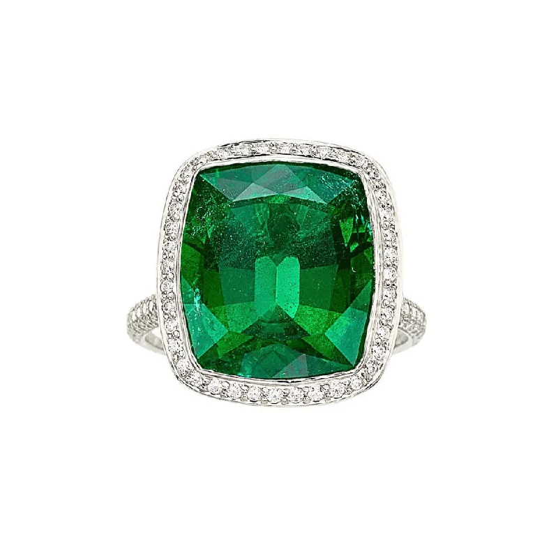 Tiered design rings-Exceptional Tiffany & Company Emerald Diamond Platinum Cocktail Ring