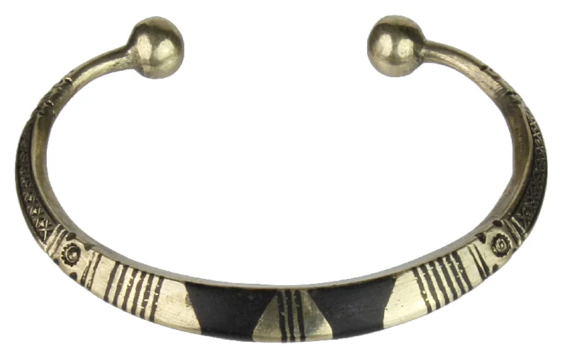 Worn clasp bangles-Tuareg Double Inlay Etched Metal Bracelet, heavier