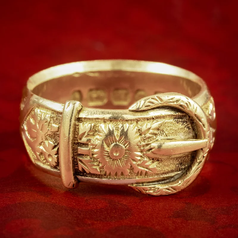 Rough texture rings-Antique Victorian Floral Buckle Band Ring Dated 1890