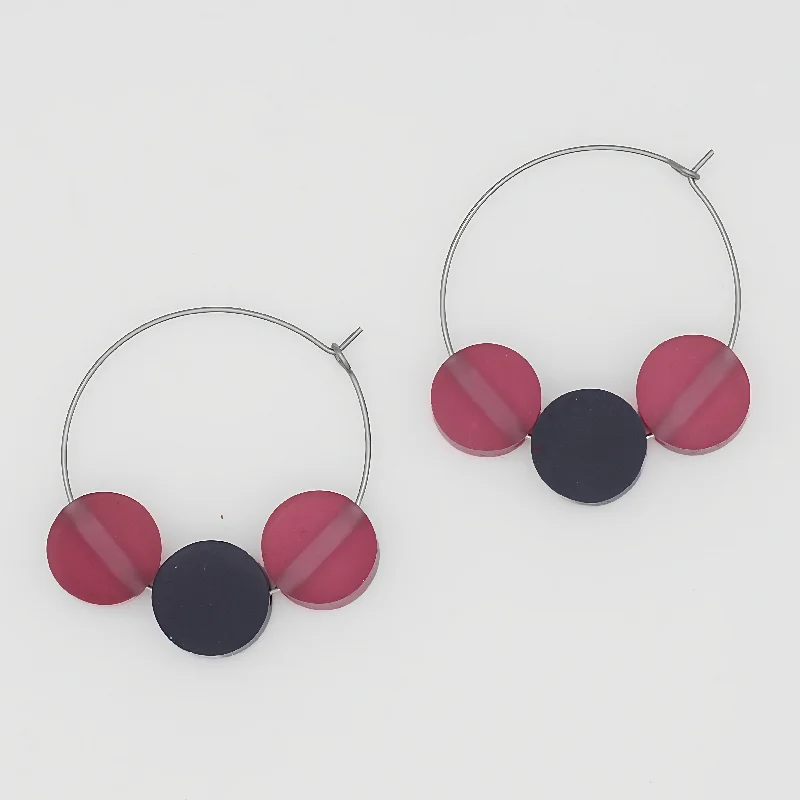 Fox charm earrings-Fuchsia Dot Hoop Dangle Earring