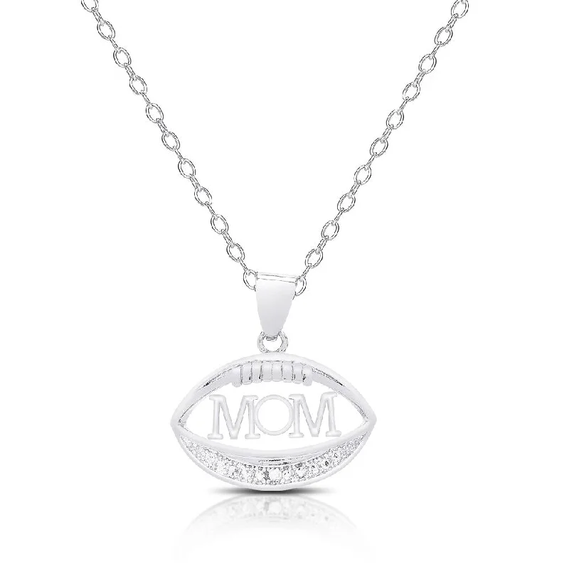 Layered link necklaces-Finesque Silver Overlay Diamond Accent Mom Football Necklace