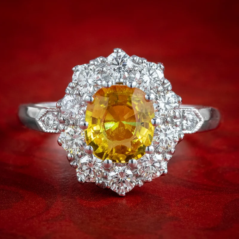 Retro flair rings-Edwardian Style Yellow Sapphire Diamond Cluster Ring 0.60ct Sapphire