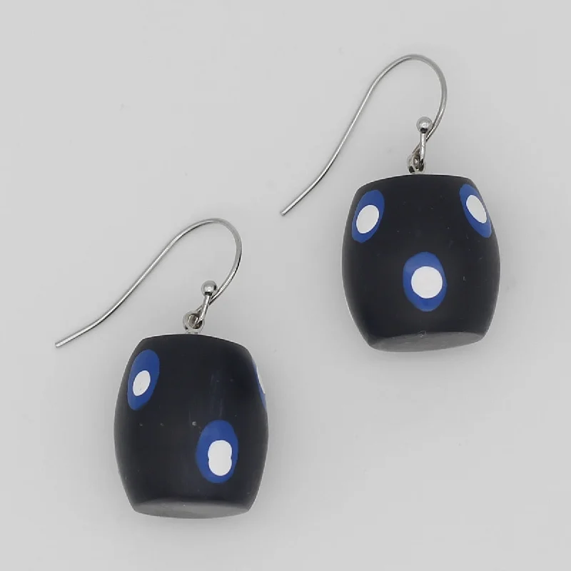 Thick tier earrings-Blue and White Polka Dot Dangle Earring