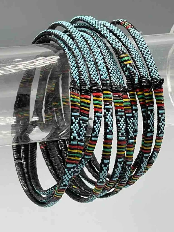 Leaf charm bangles-Wide Finest Design Recycled Plastic Bracelet - Turquoise & Black