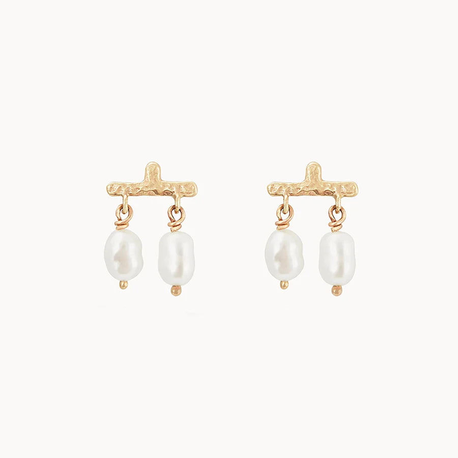 Fox wing earrings-CASTANET PEARL 14KT GOLD EARRING