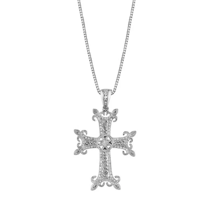 Birch wood necklaces-14K White Gold Diamond Cross Necklace