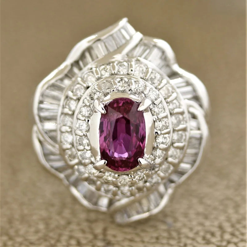 Vivid diamond rings-Pink Sapphire Diamond Platinum Ring