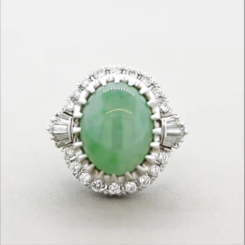 Tri-tone rings-Antique-Style Jadeite Jade Diamond Platinum Cocktail Ring, GIA Certified