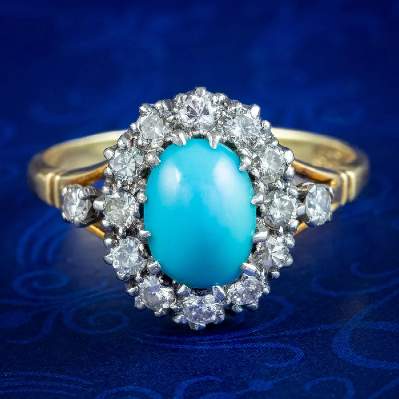 Vintage flair rings-Vintage Turquoise Diamond Cluster Ring Dated 1968