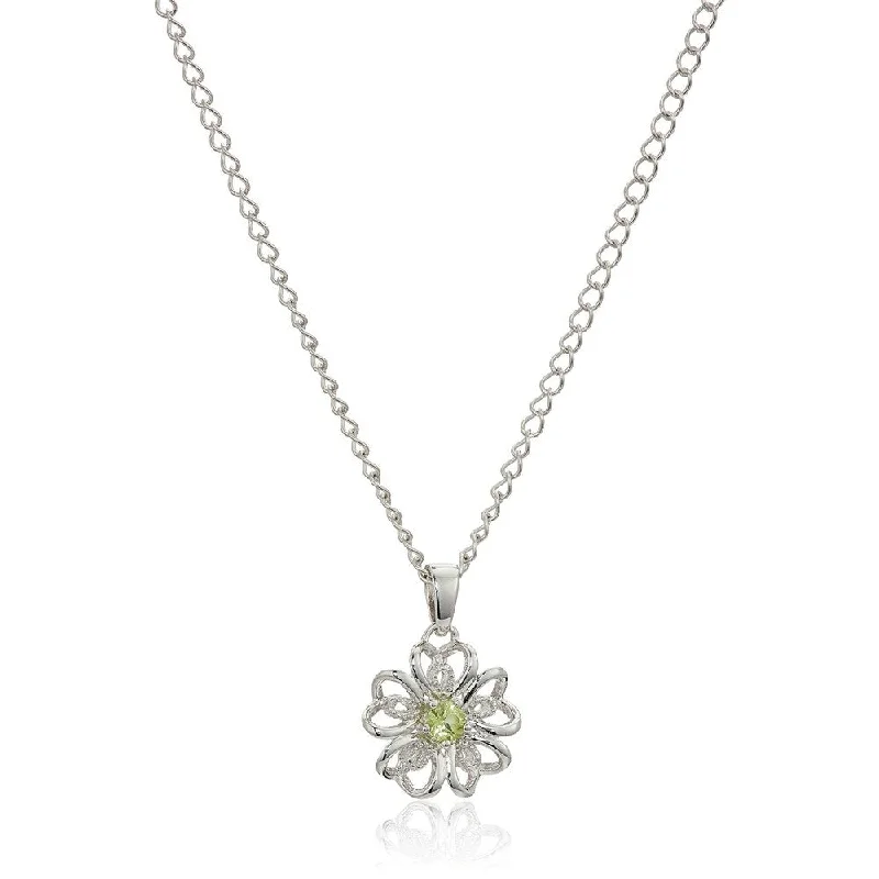 Spiral braid necklaces-Sterling Silver Peridot Flower Pendant Necklace, 18" - Green