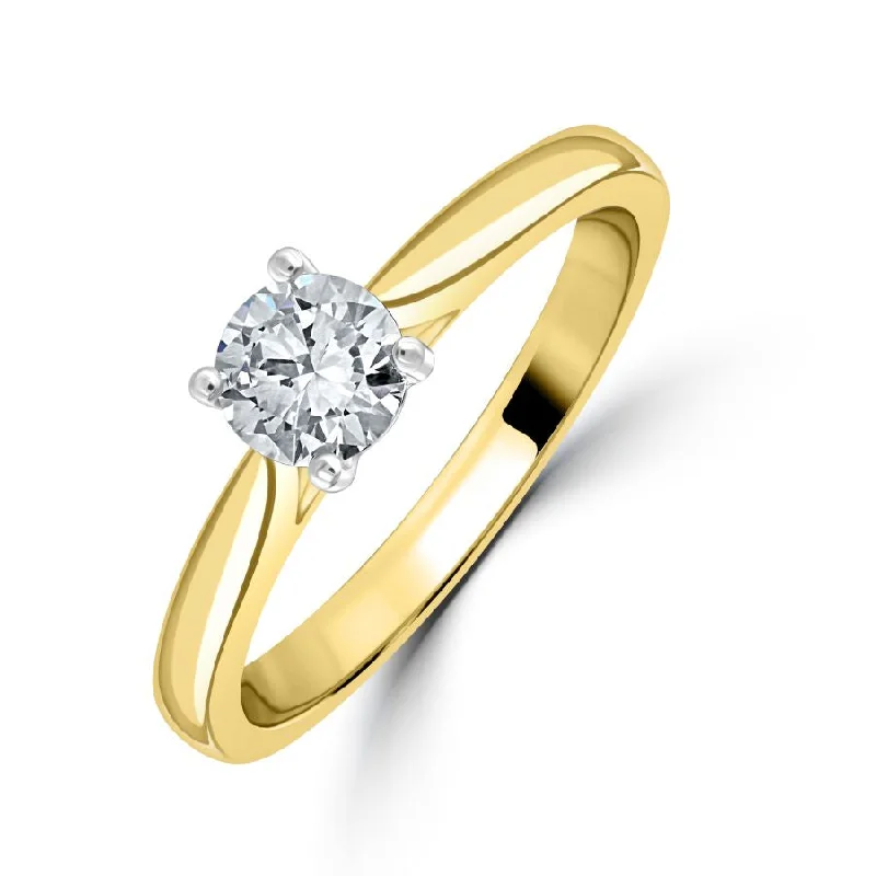 Glittering crystal engagement rings-0.50ct Round Brilliant Cut Diamond Solitaire 18ct Yellow Gold Ring