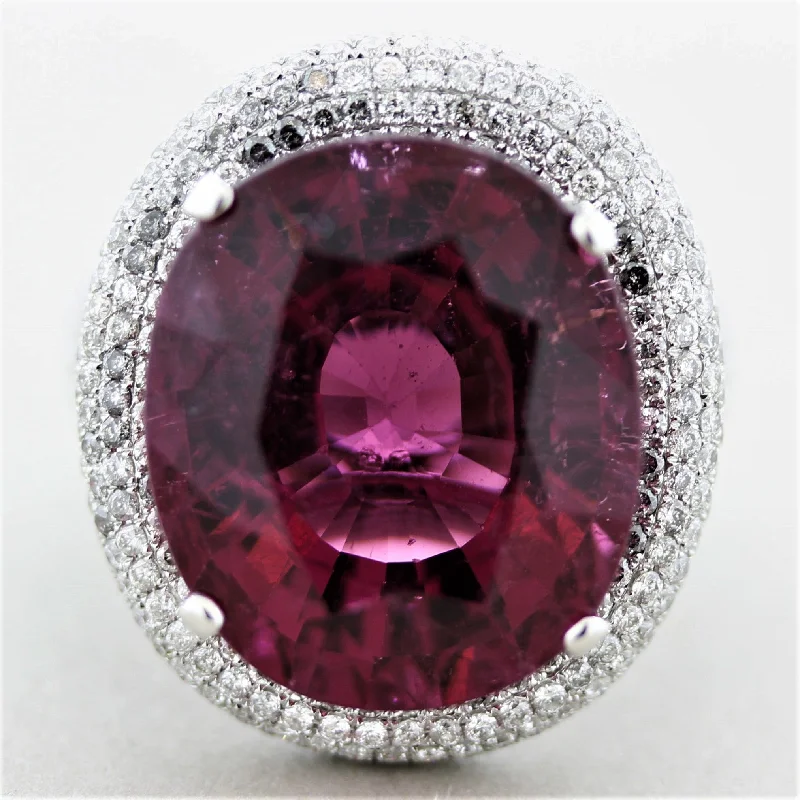 Thin frame rings-Magnificent Rubellite Tourmaline Diamond Gold Cocktail Ring